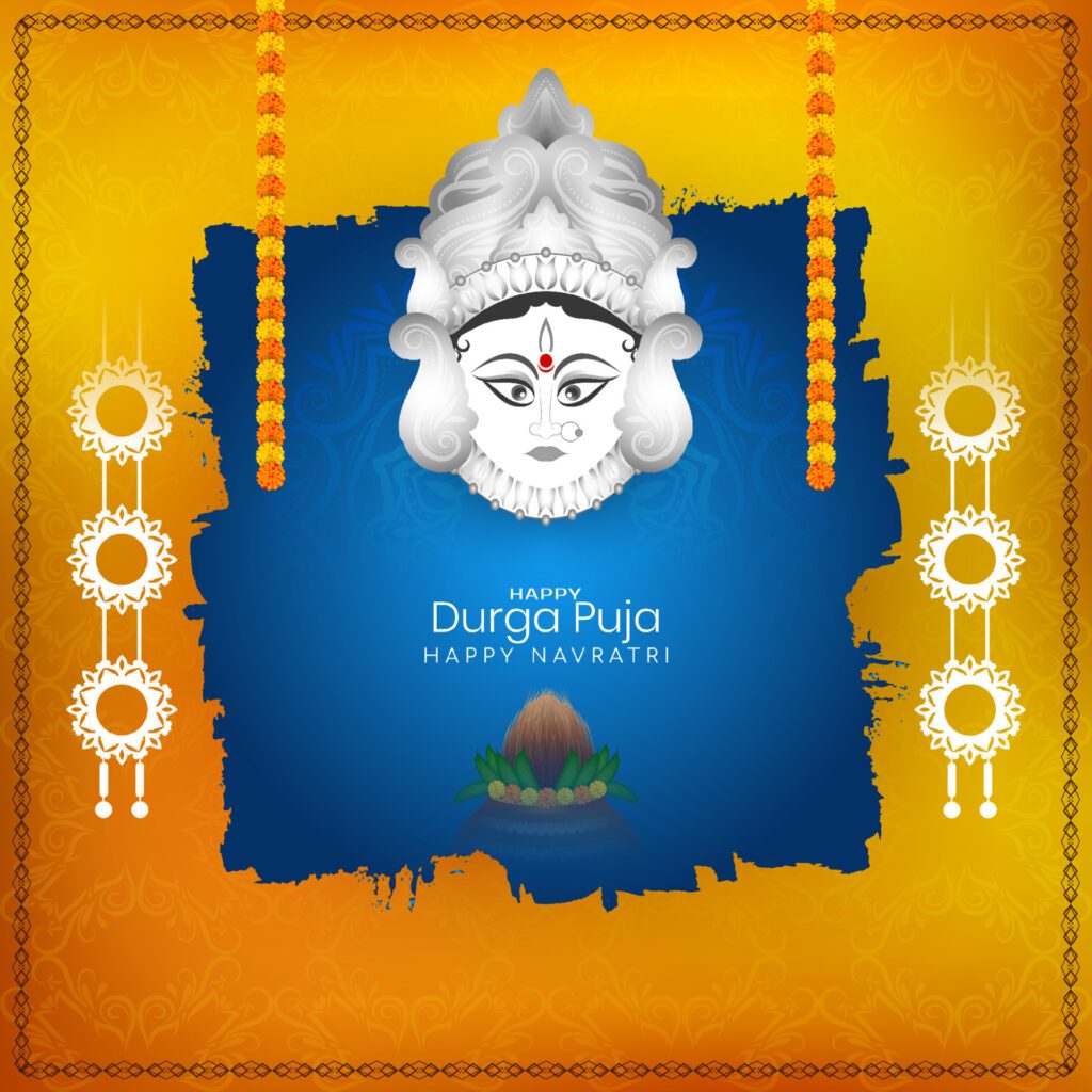 Durga Puja and religious hindu Happy navratri festival background Free Vector