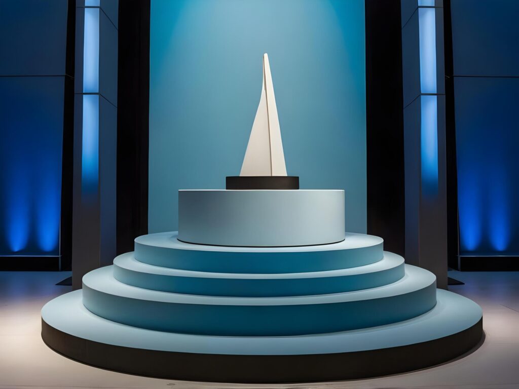 3d background product display podium scene. Blue 3d podium. 3d rendering, Perfect platform for showing your products. Stock Free