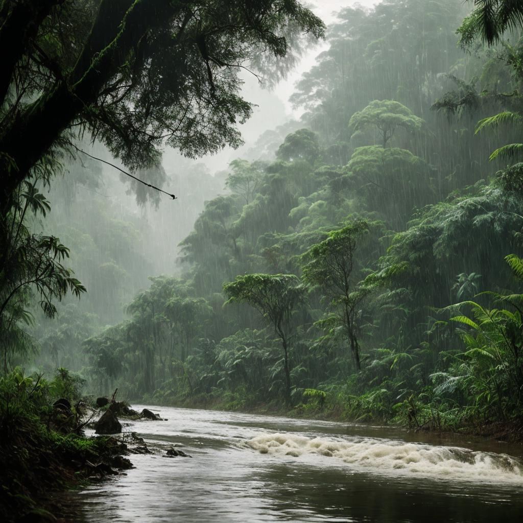 Monsoon-rain soaked dense forest by @ai_generated