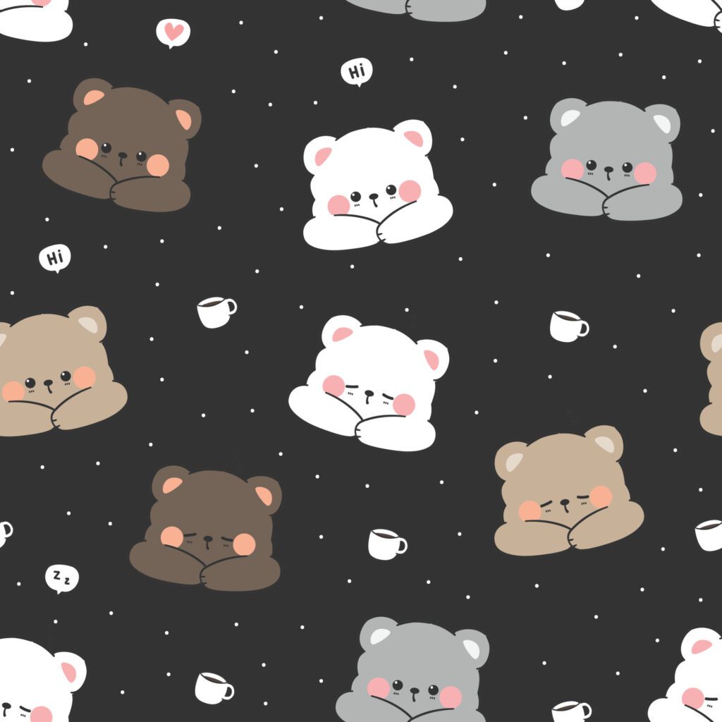 Seamless pattern with cute bear cartoon doodle background Free Vector