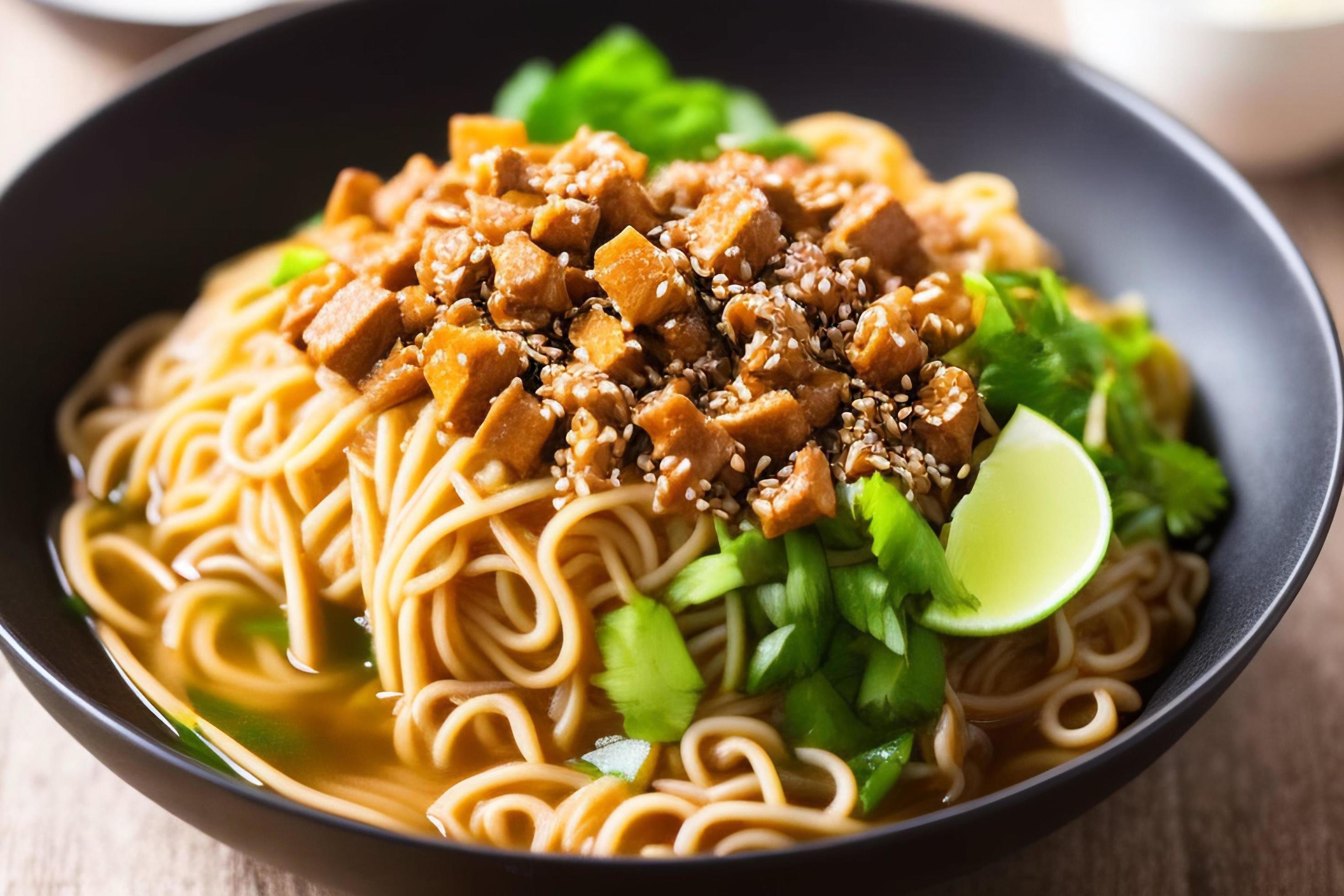 Delicious noodles. Fast food meal with appetizing pasta and chopsticks. Stock Free