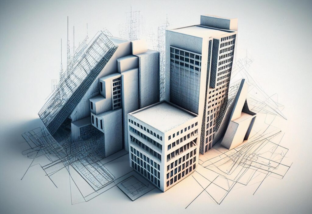 abstract 3d illustration of modern architecture in black and white colors Stock Free