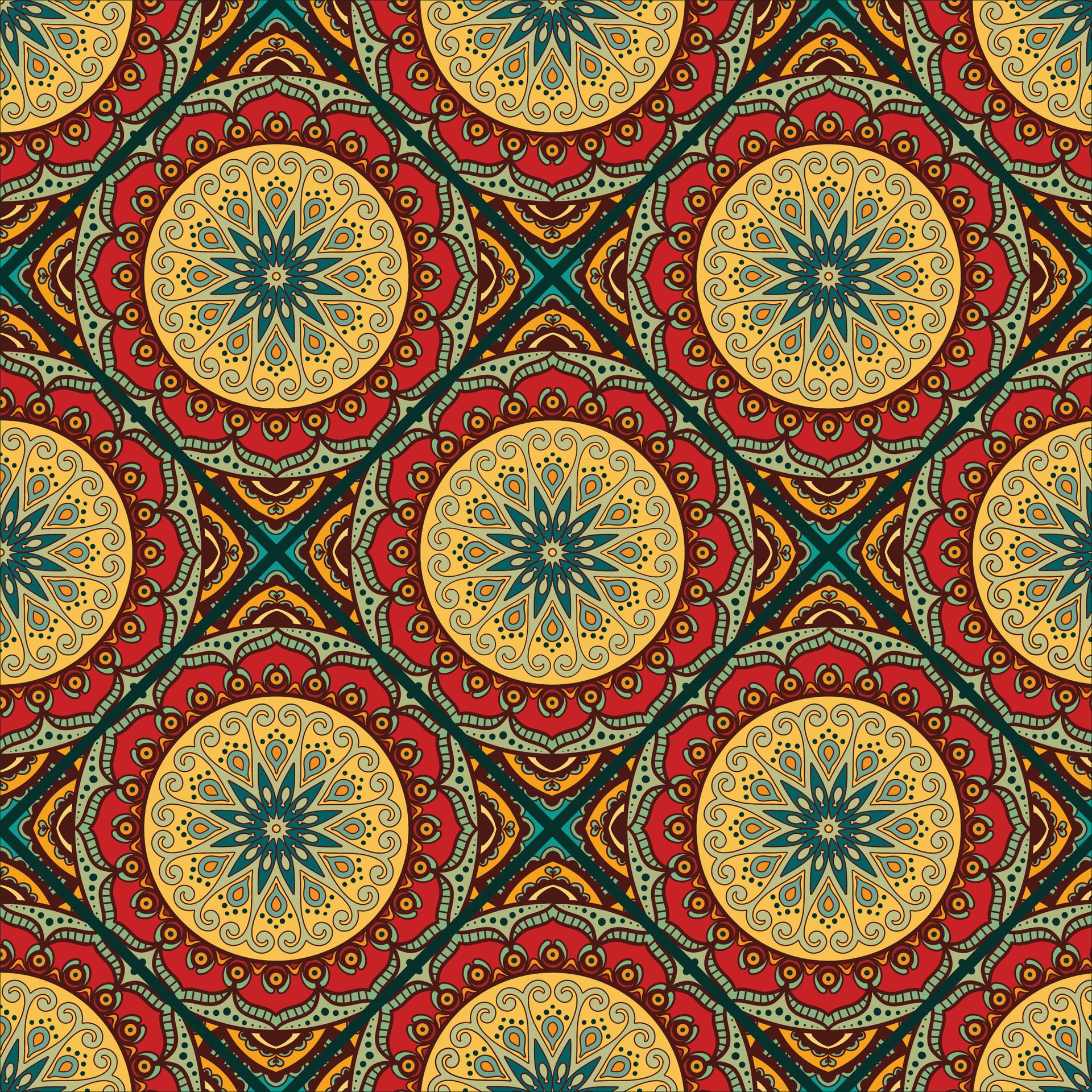 Vintage Geometric Mandala Seamless Pattern Free Vector