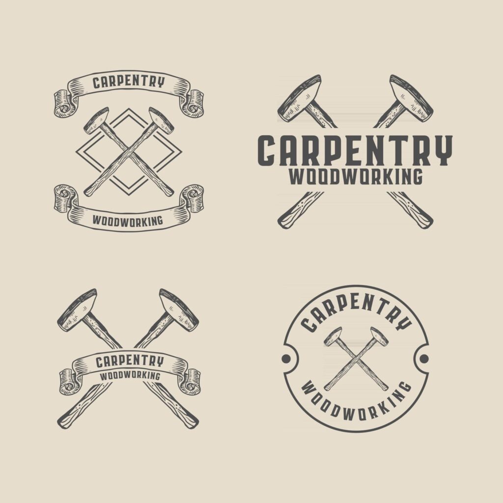 Carpentry woodworking hammer vintage logo template Stock Free