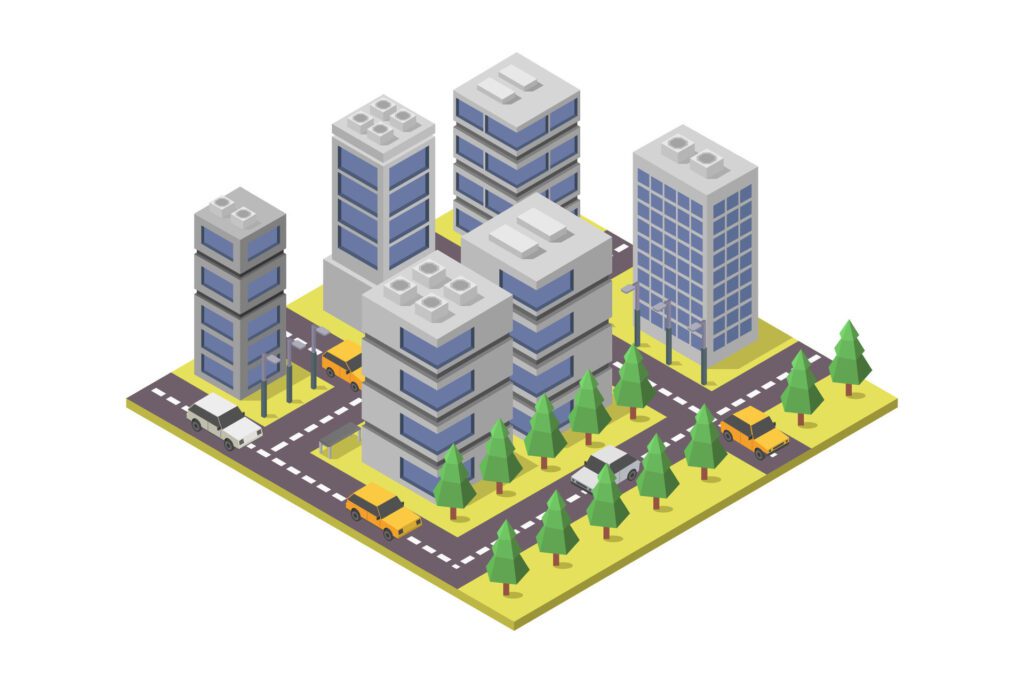 Isometric city on white background Free Vector