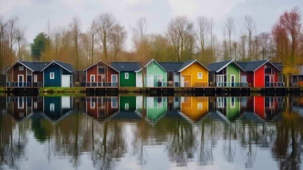 Row of colorful wooden houses. Illustration Stock Free