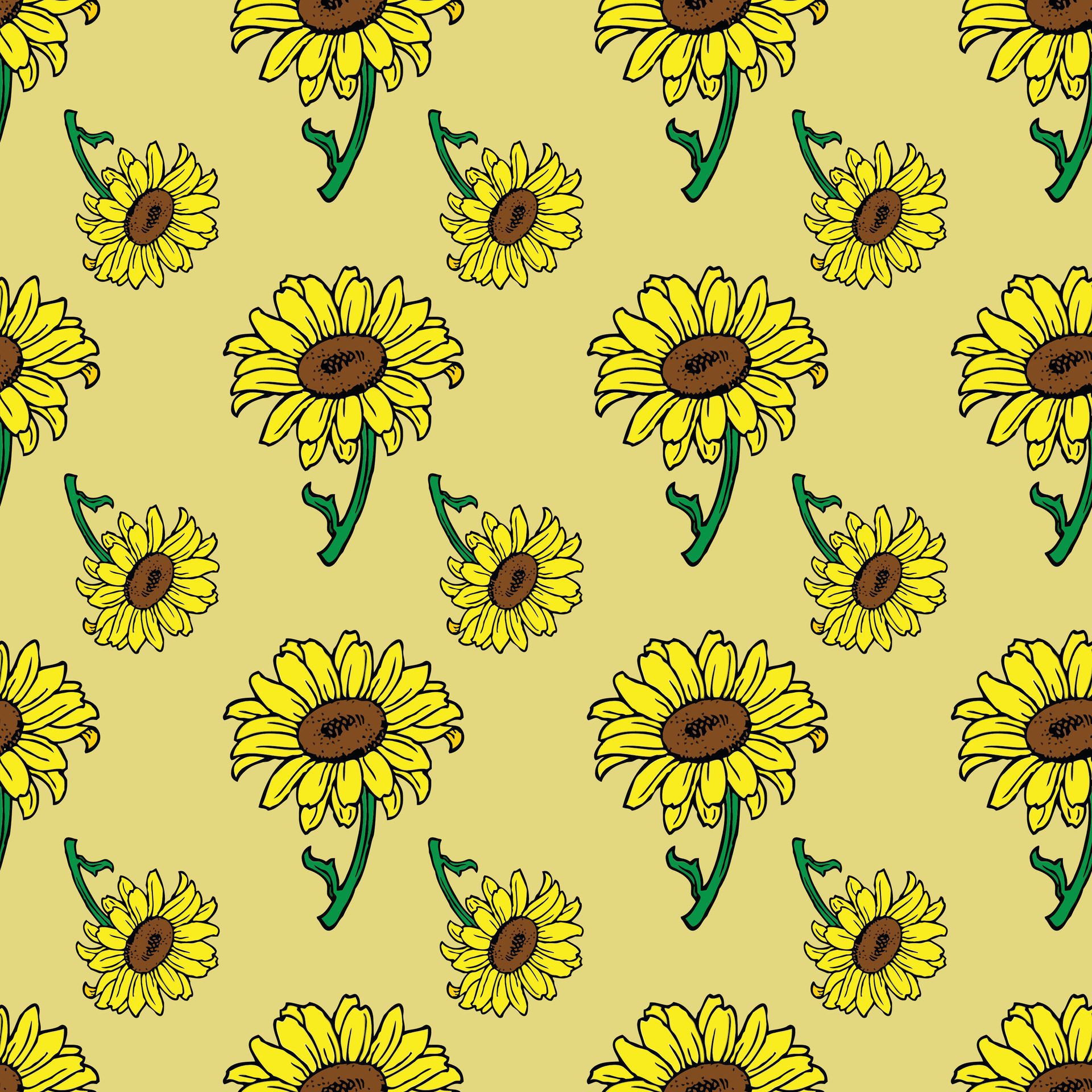 Sunflowers And Leaves Seamless Pattern Design Free Vector