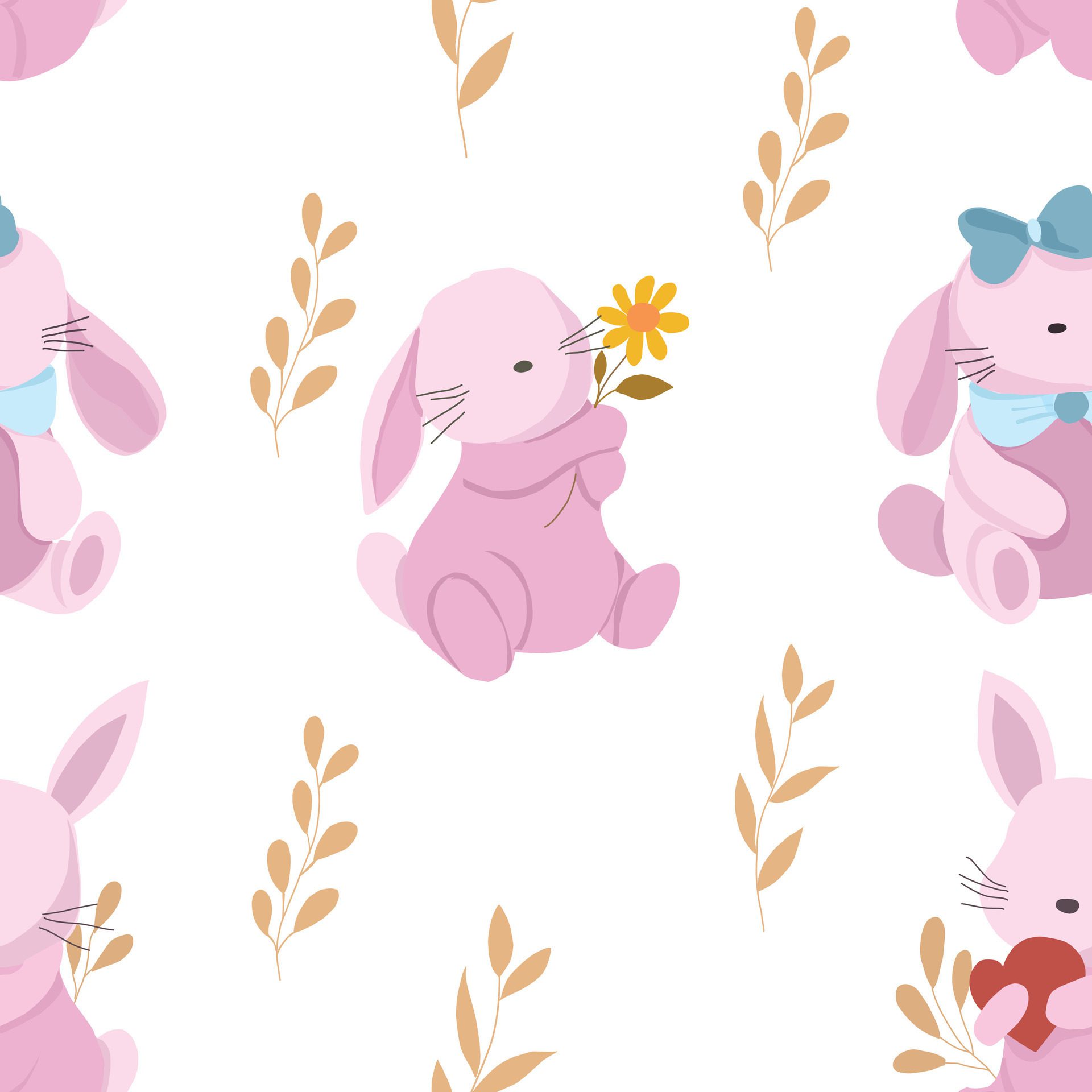 Cute Pink Rabbit Cartoon Seamless Pattern Free Vector