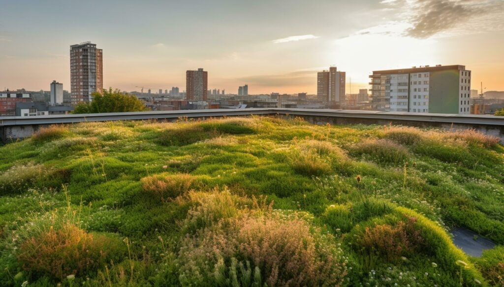 Sunset over cityscape, skyscrapers and nature beauty generated by AI Stock Free