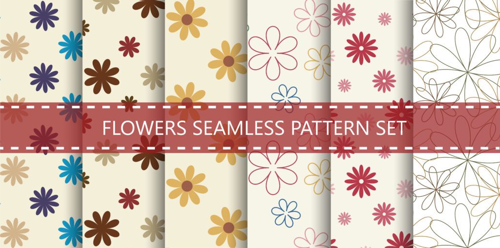 Colorful flowers seamless pattern set Free Vector