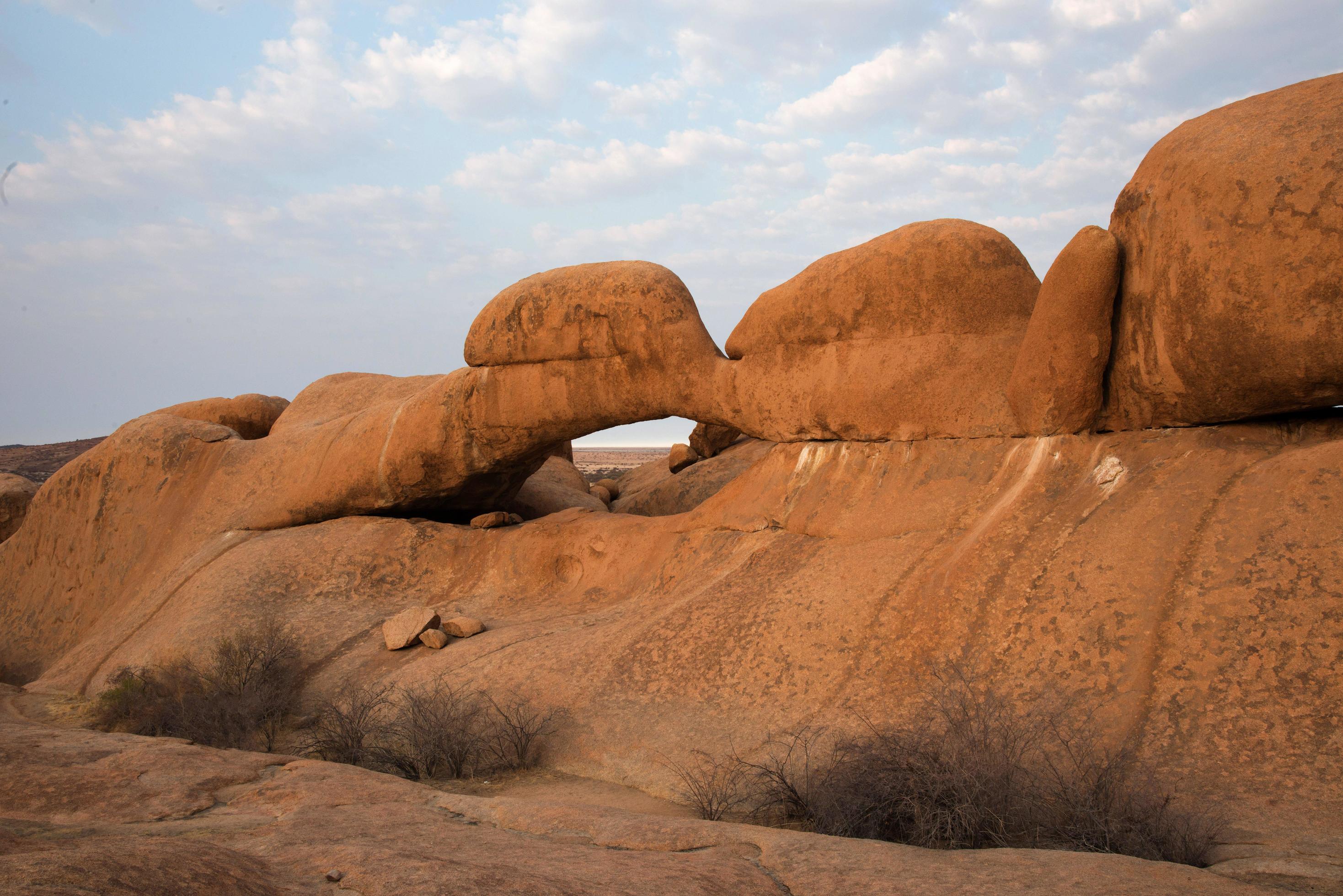 Beautiful landscape in Damaraland. Natural stone arch, no people. Namibia Stock Free