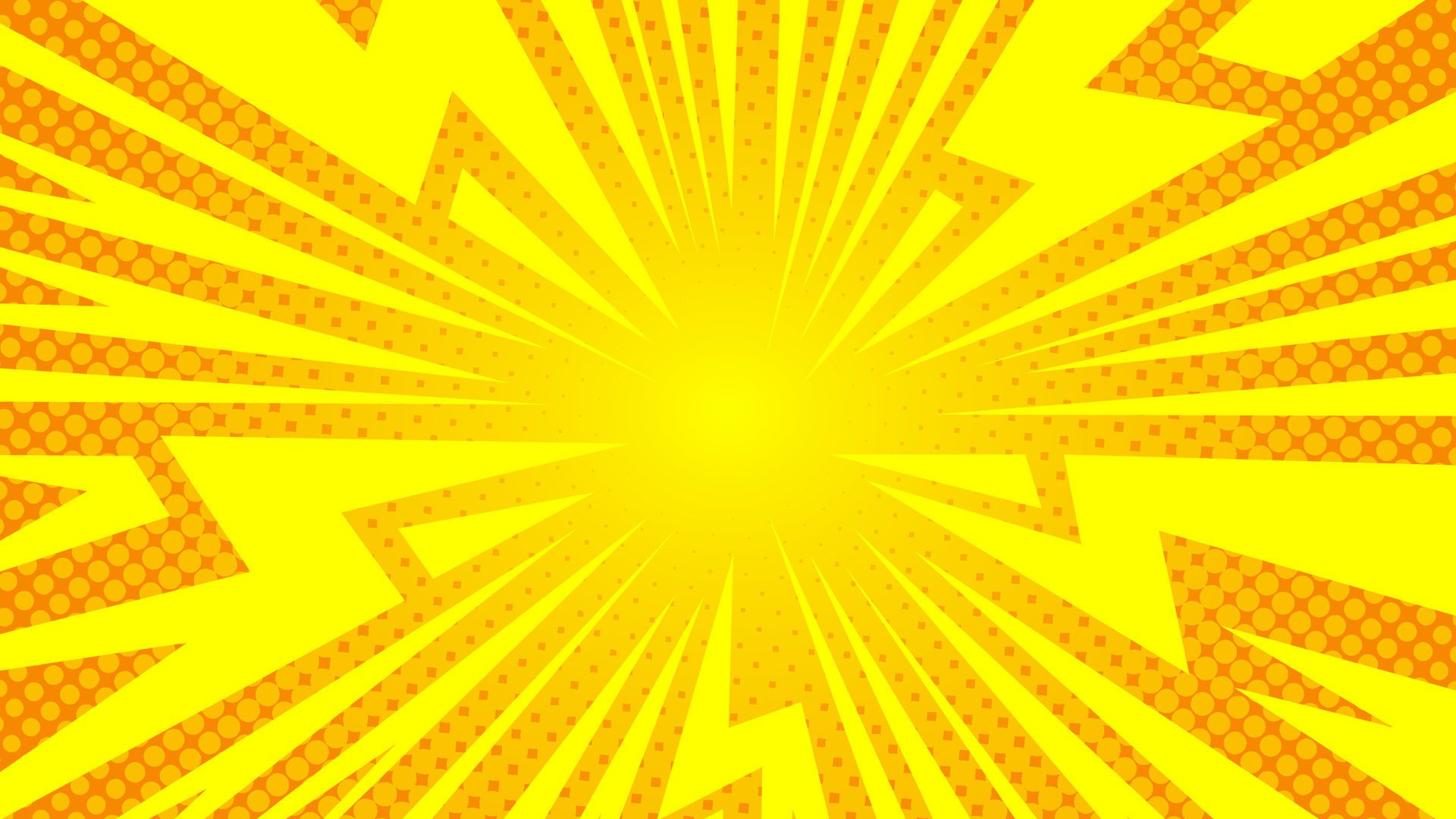 Yellow comic background with lightning, rays and halftone effects. Vector illustration Free Vector and Free SVG