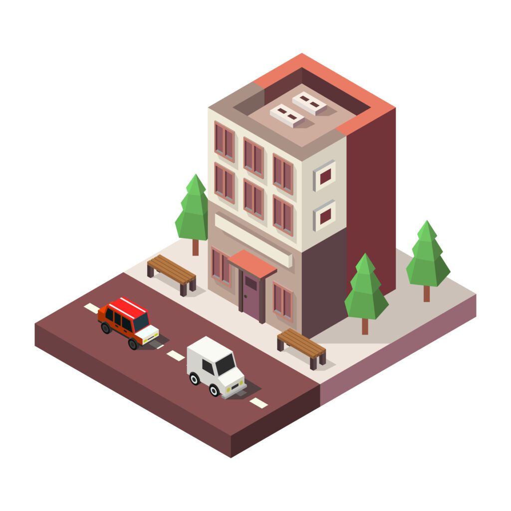 Isometric bank on a background Free Vector