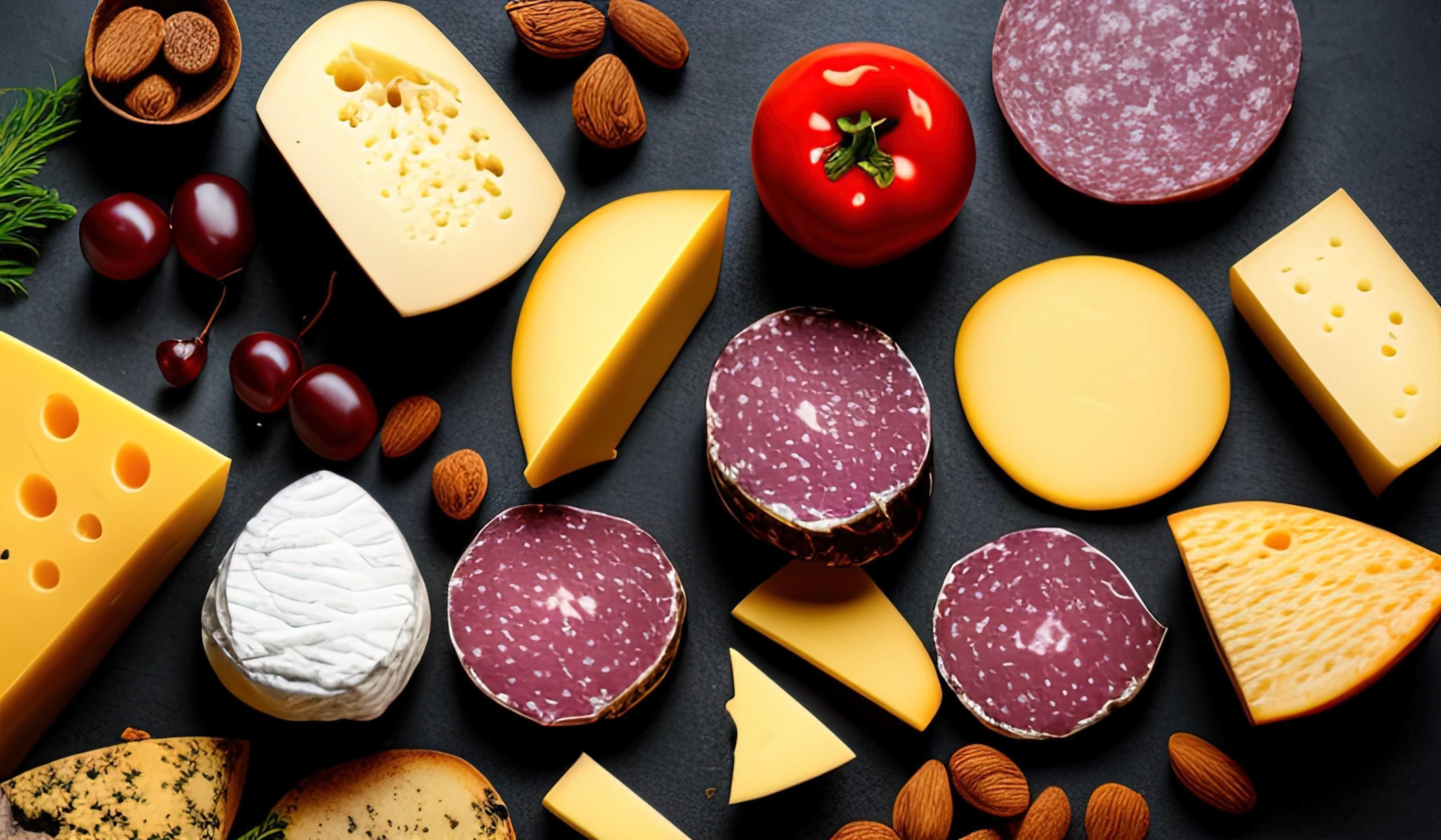 rofessional food photography close up of a Cheese and charcuterie board sitting on top of a table Stock Free