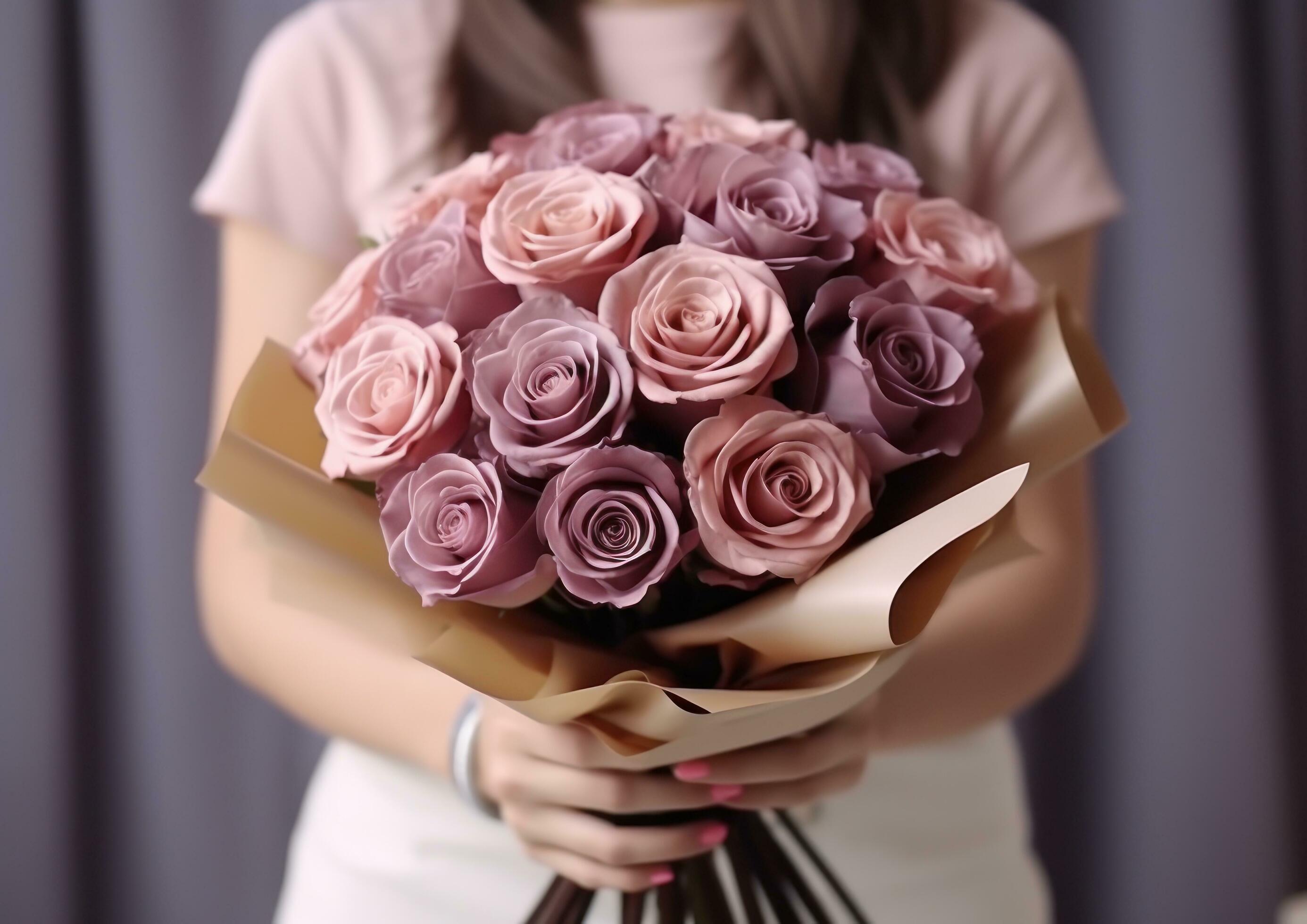 Woman holding flower bouquet Stock Free