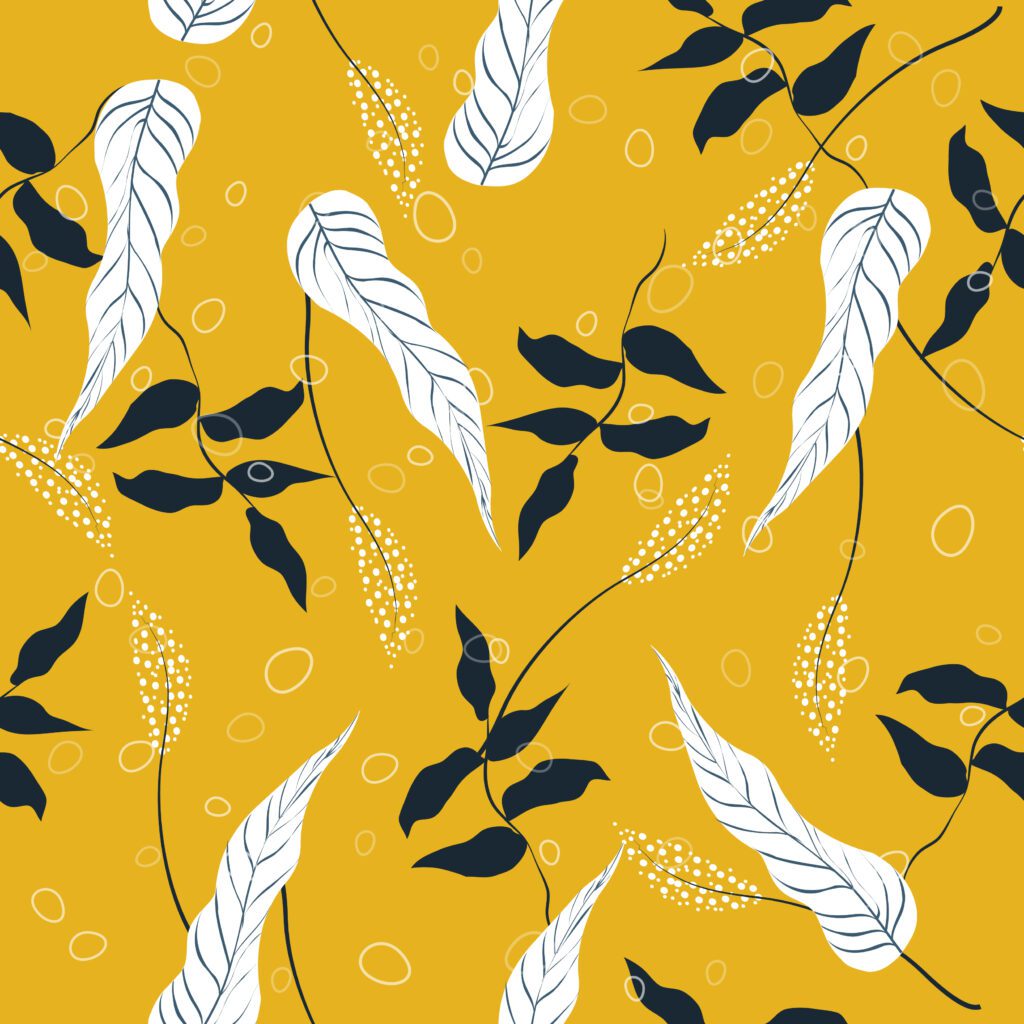 Abstract vintage style leaf pattern on yellow Free Vector