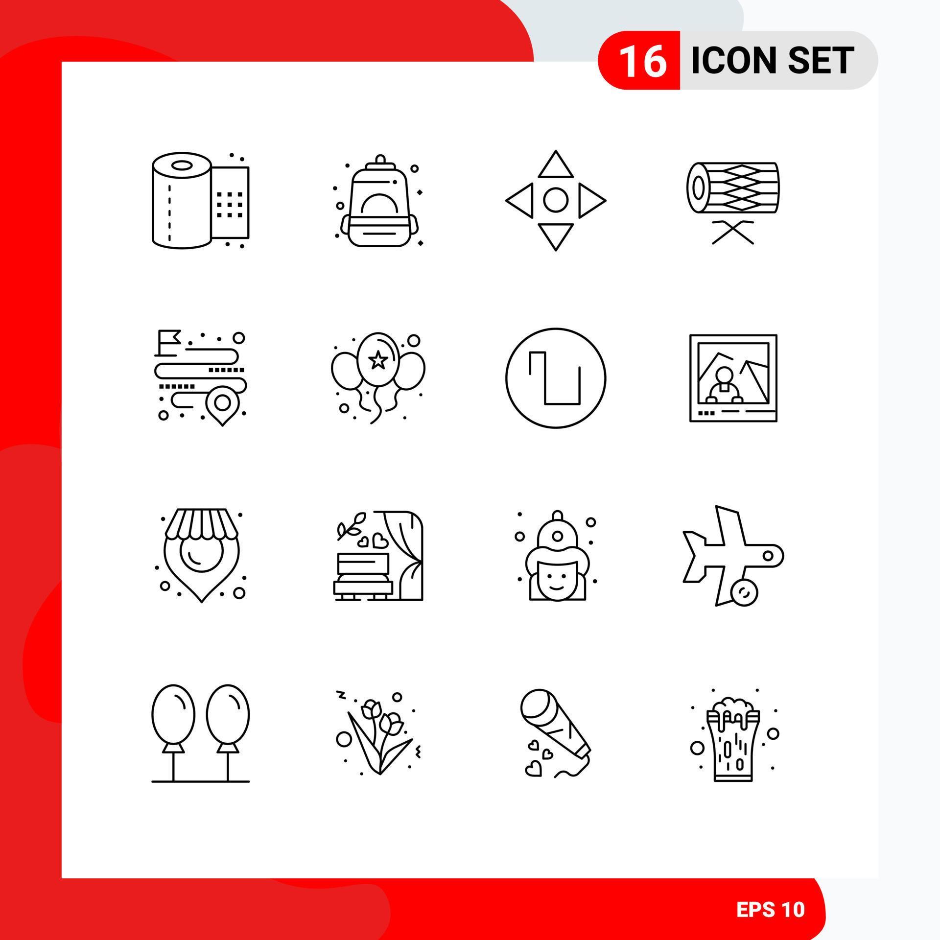 Modern Set of 16 Outlines and symbols such as location st arrow parade instrument Editable Vector Design Elements Stock Free