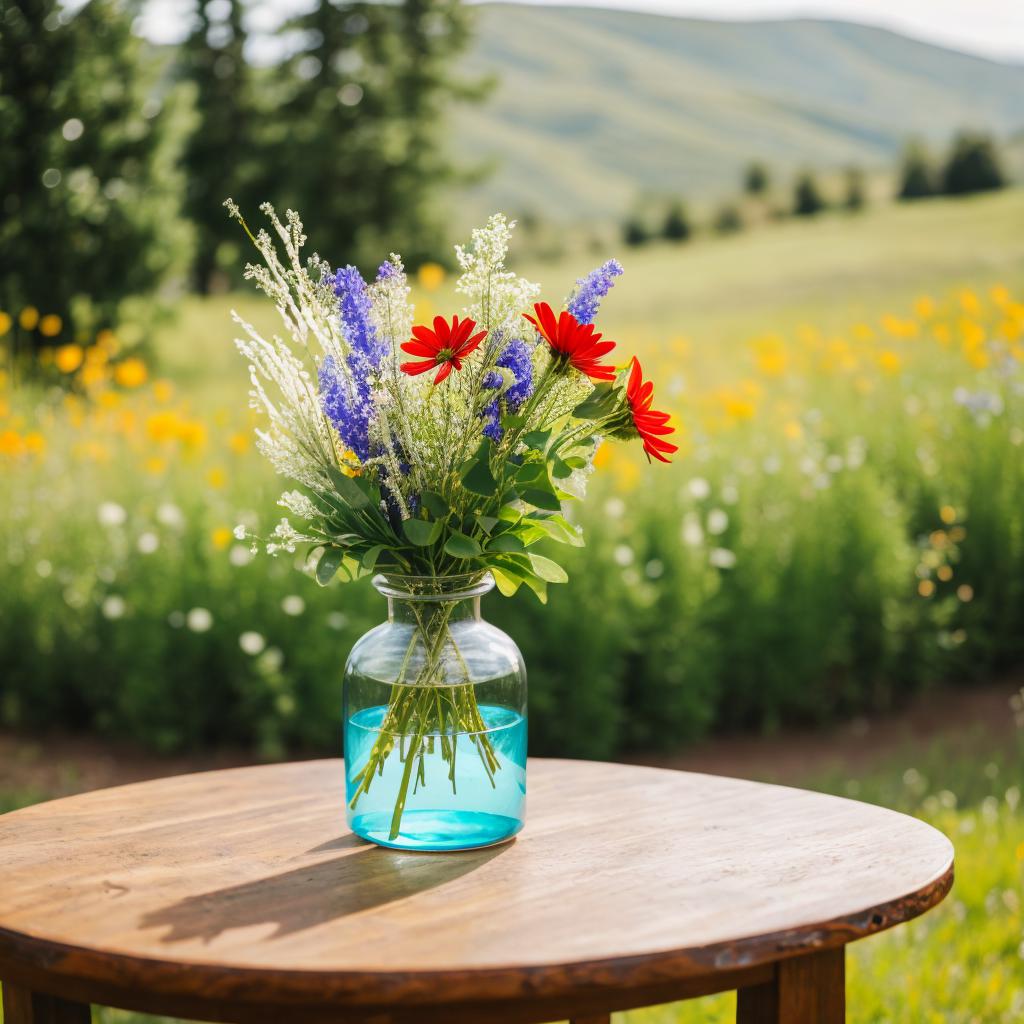 Blumenvase mit Wildblumen auf by @ai_generated