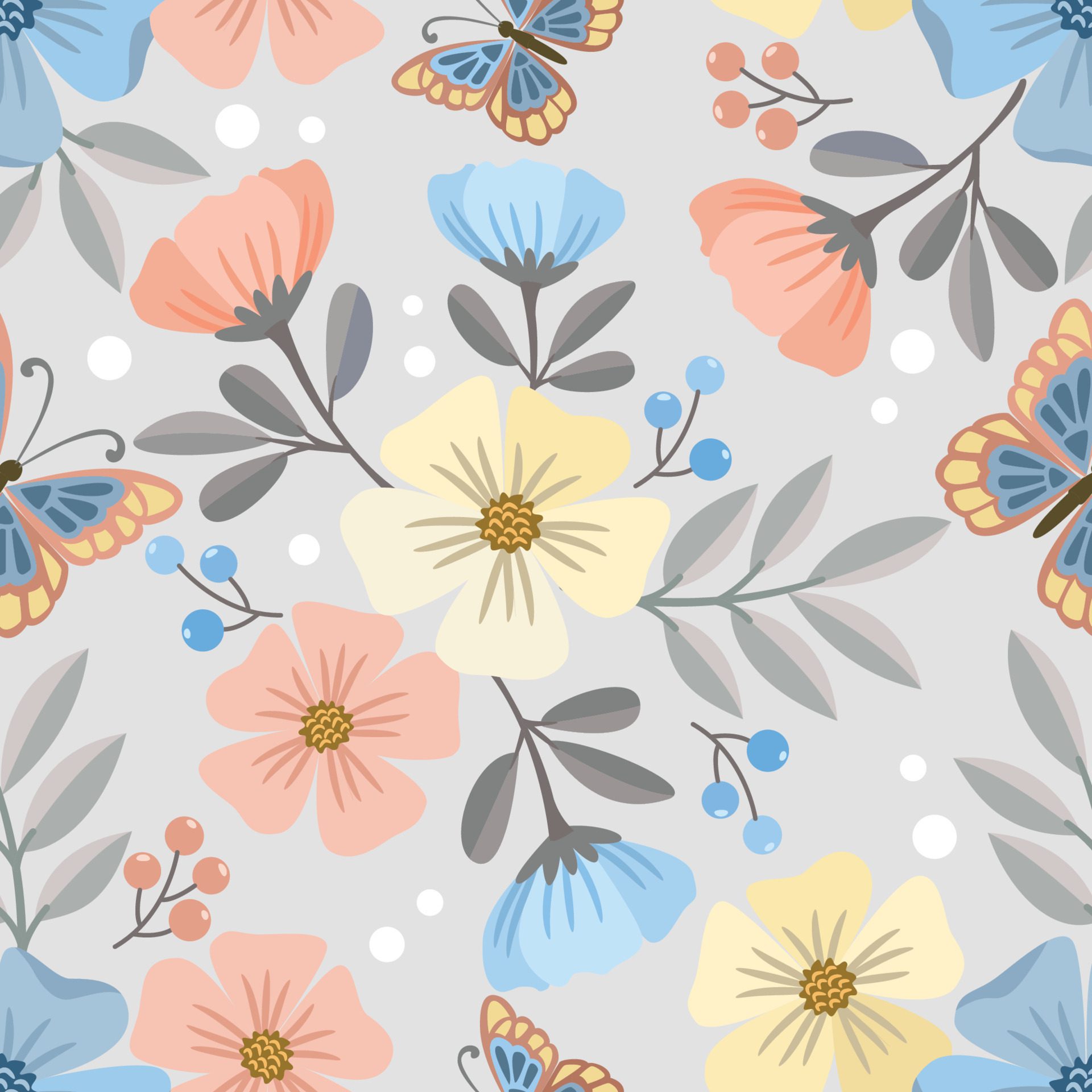 Beautiful flowers and butterfly seamless pattern. Free Vector