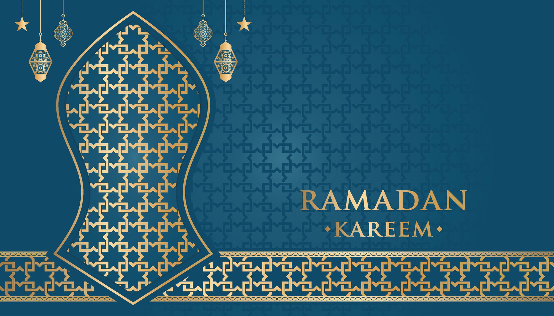 Islamic Ramadan Kareem Eid Mubarak Arabic Luxury Ornamental Background with Islamic Pattern and Decorative Ornament Frame Free Vector