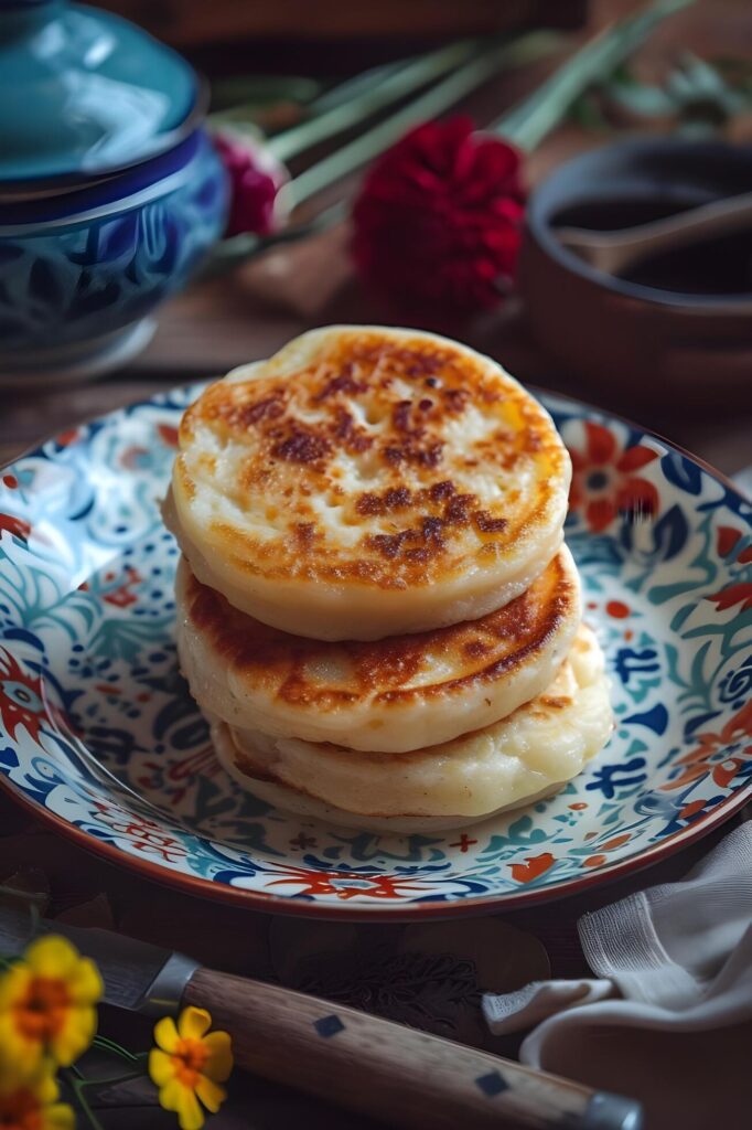 Delightful Tapioca Pancakes on Folk-Patterned Plate A Brazilian Treat Free Photo