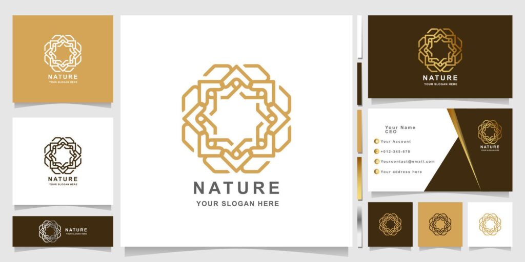 Minimalist elegant ornament nature logo template with business card design Stock Free