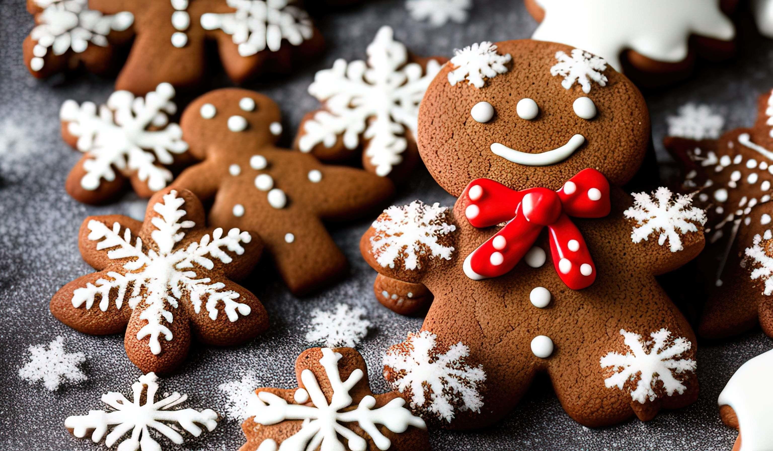 professional food photography of a Three gingerbread man cookies fall Stock Free