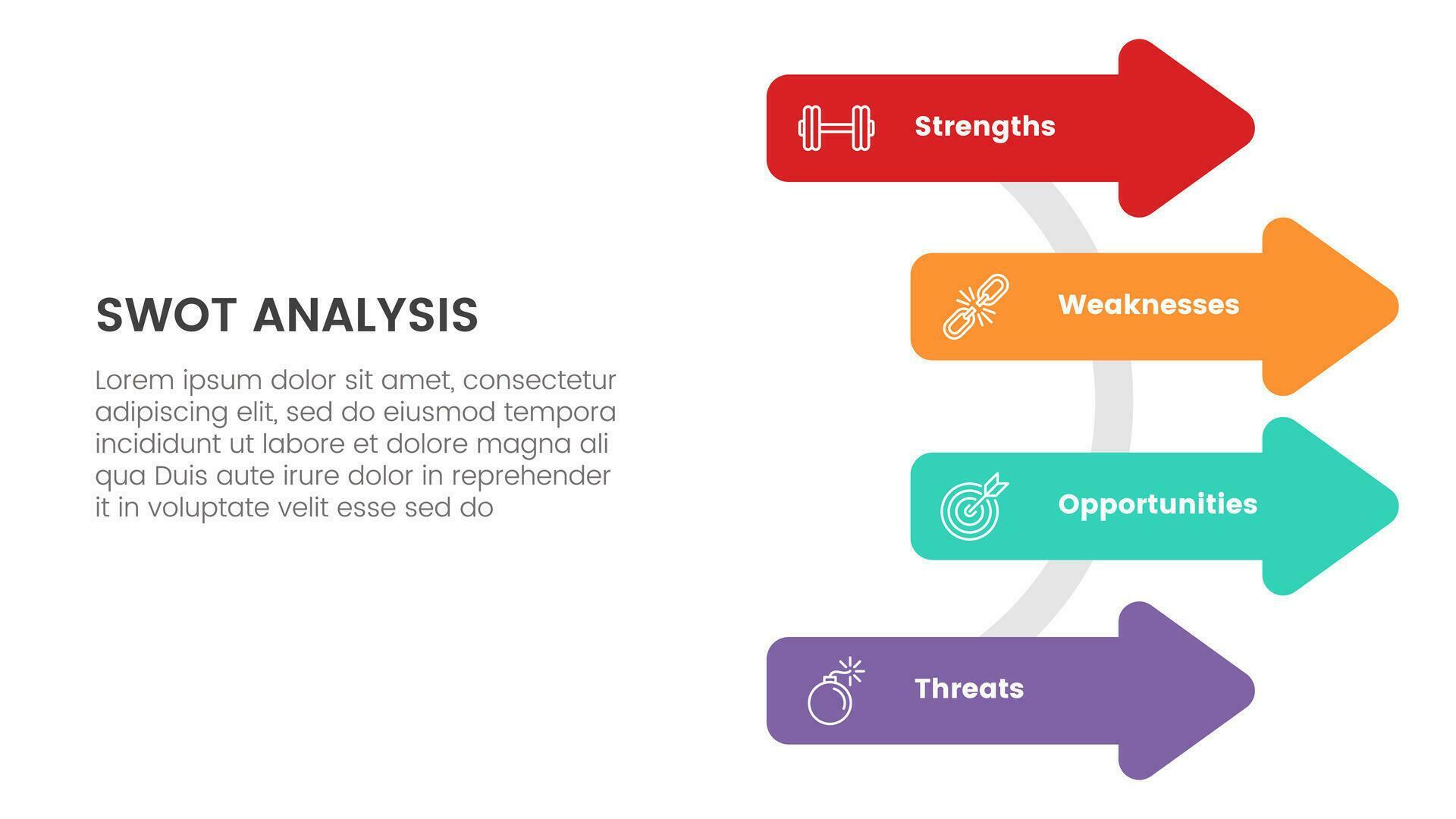 swot analysis concept with arrow right direction and half circle for infographic template banner with four point list information vector Stock Free