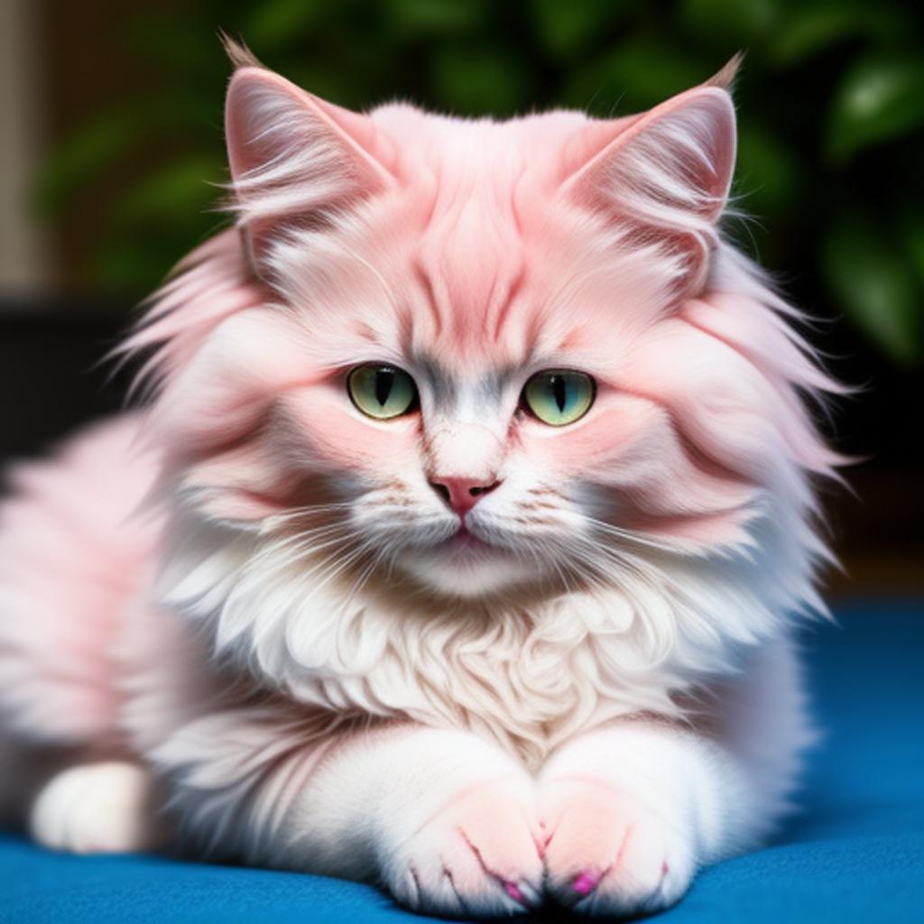 Fluffy pink cat by by @ai_generated