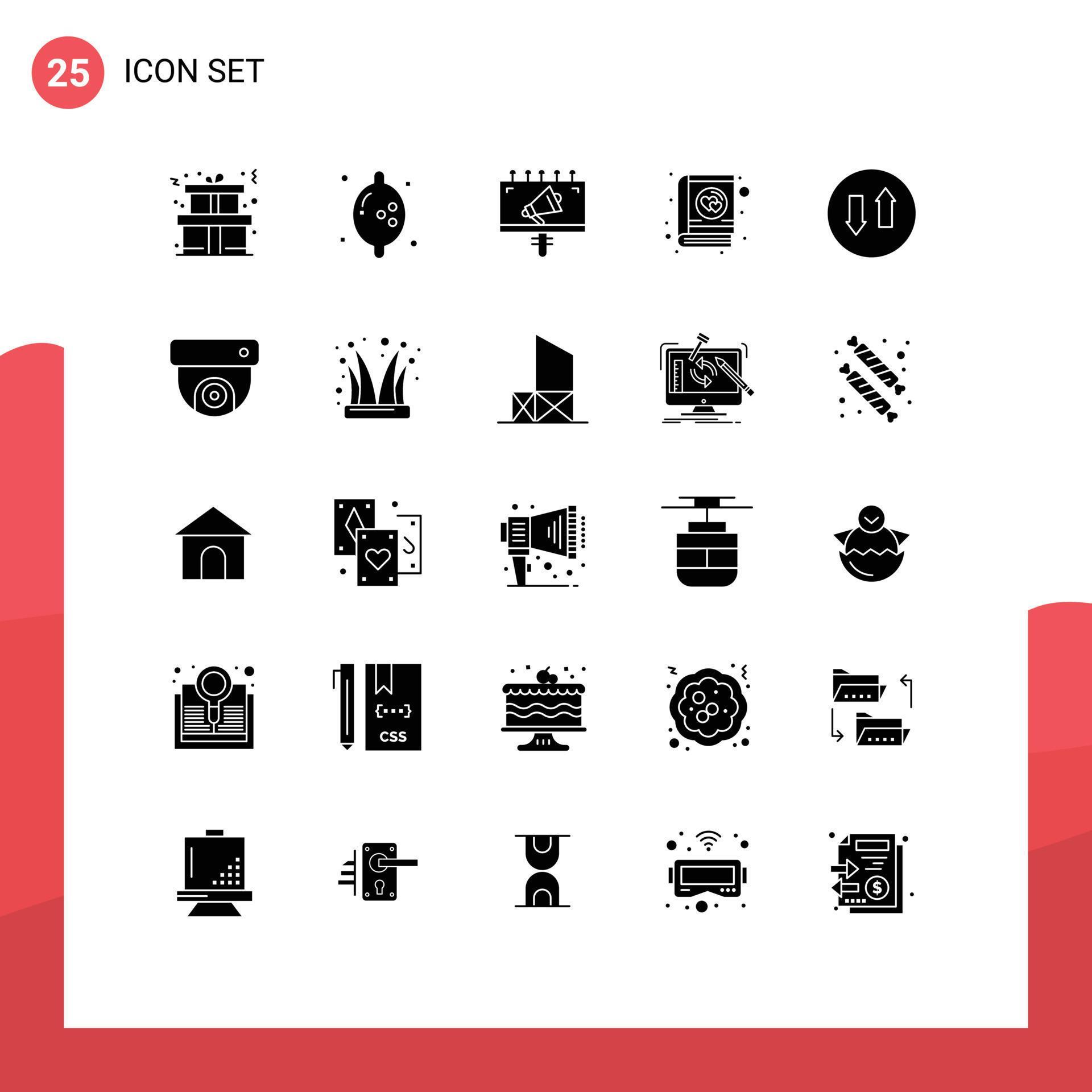 Universal Icon Symbols Group of 25 Modern Solid Glyphs of up down billboard arrows romantic Editable Vector Design Elements Stock Free