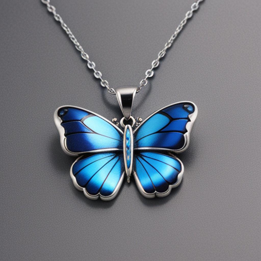 Cartoon blue butterfly necklace by @ai_generated