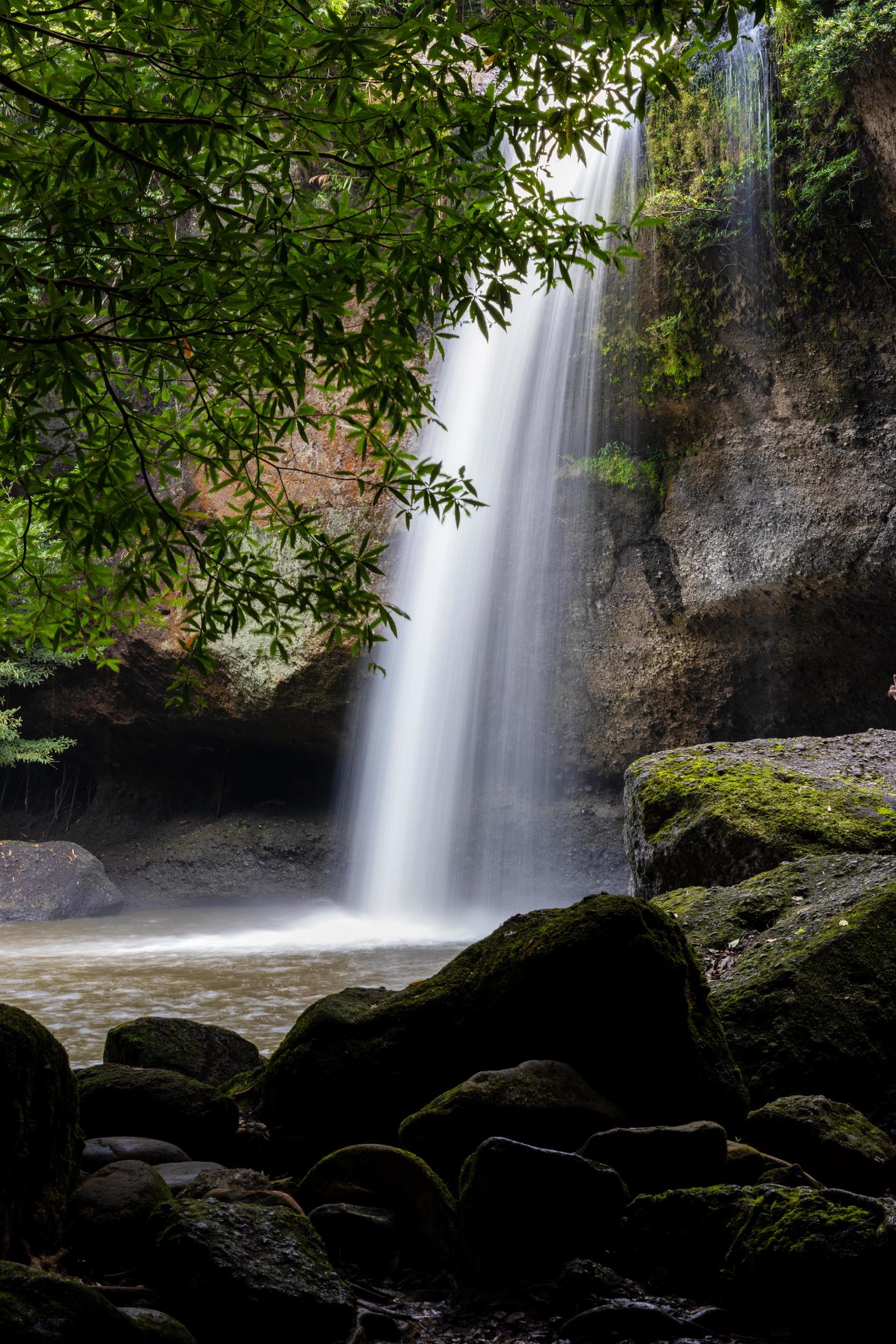 A natural waterfall in a big forest in the midst of beautiful nature. Stock Free