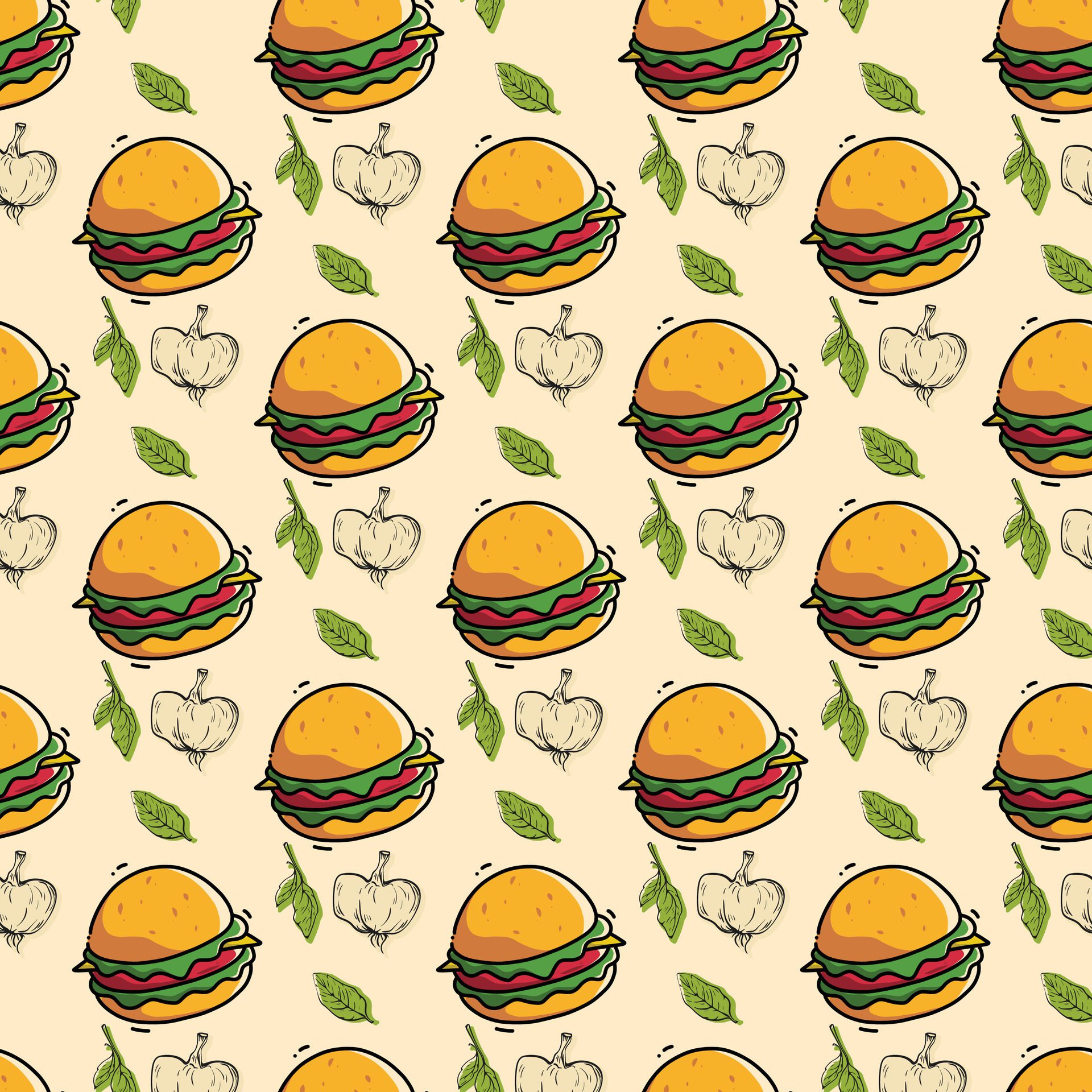 Cheese Burger Seamless Pattern Design Free Vector