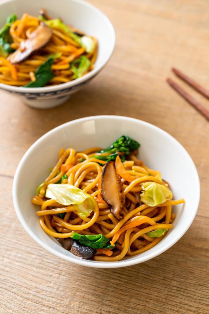 Yakisoba noodles stir-fried with vegetable – vegan and vegetarian food Stock Free