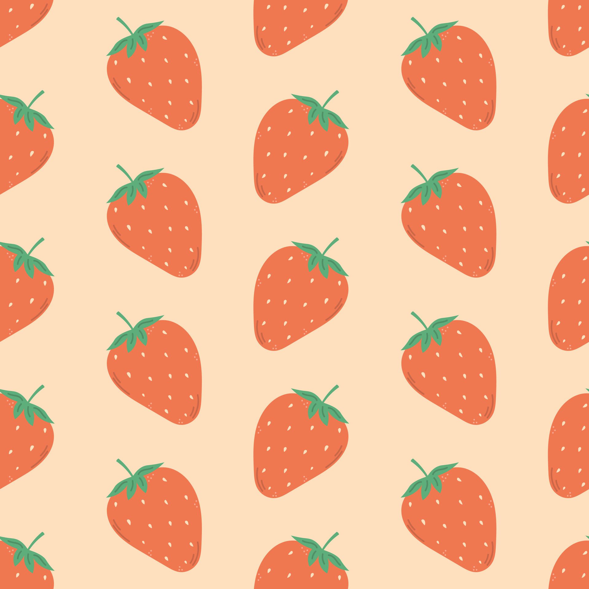 Strawberry Seamless Pattern with Leaves Free Vector