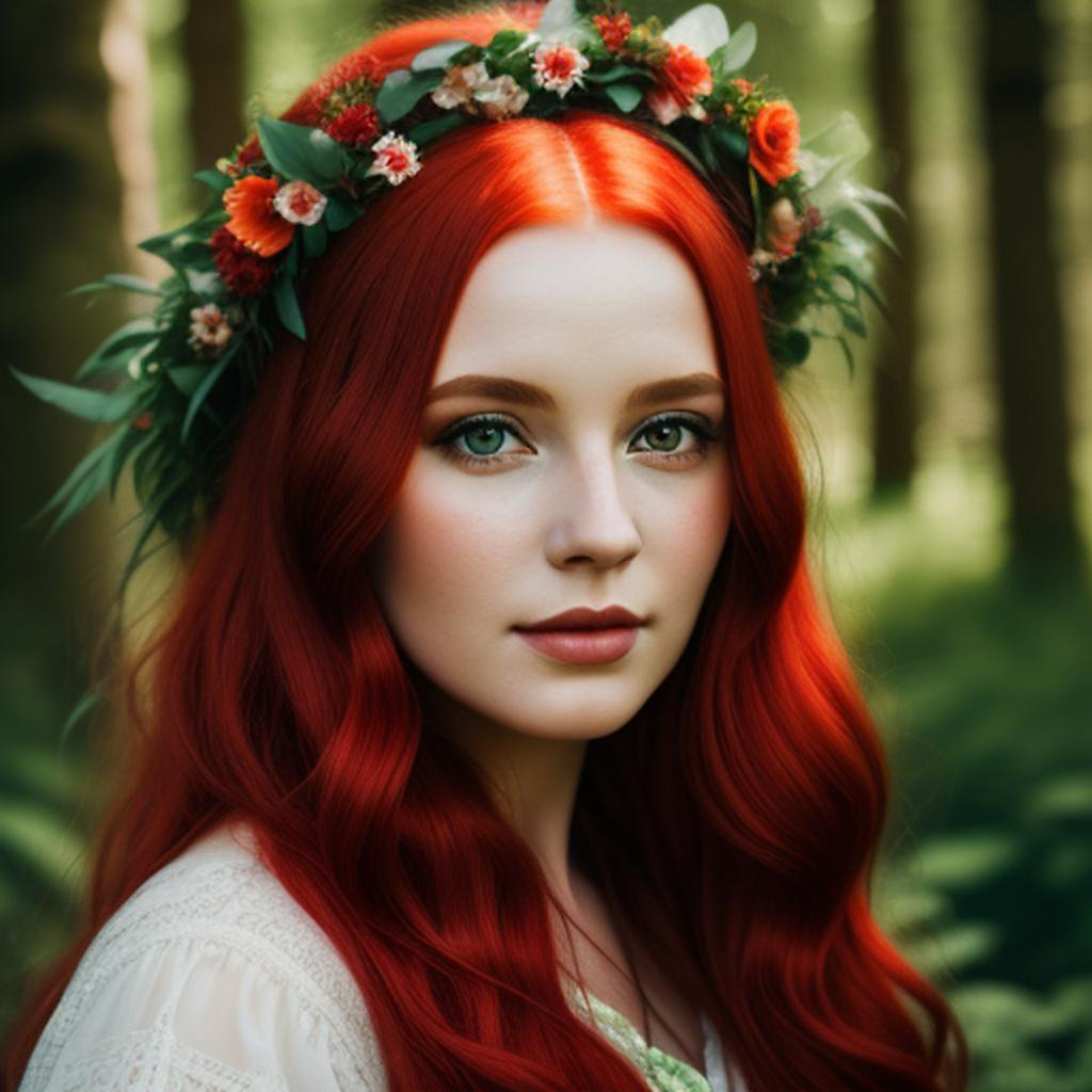 Women long red hair, by @ai_generated