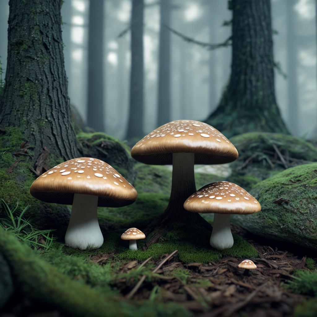 Mushrooms in the haunted by @ai_generated