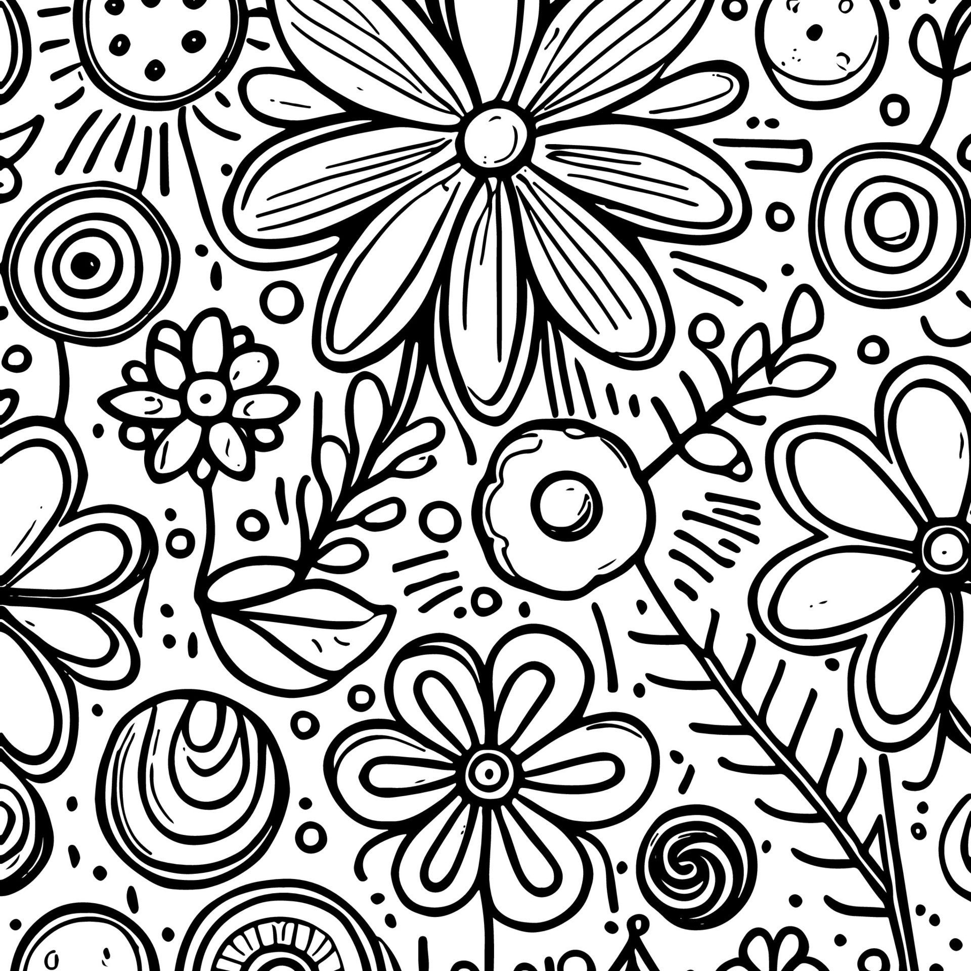 Abstract Black And White Monochromatic Hand-drawn Flowers Texture Pattern Doodle Vector Illustration Free Vector