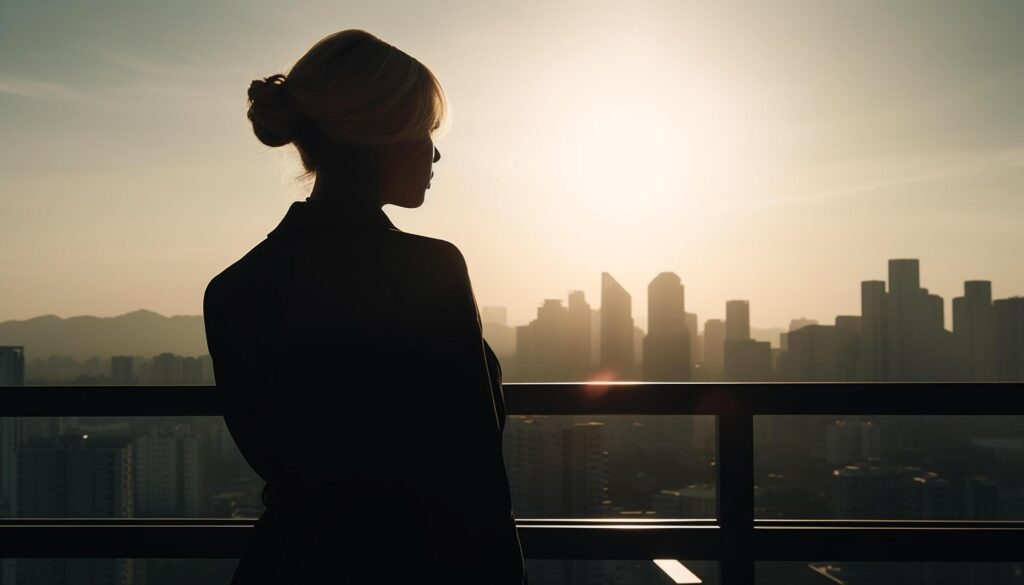 Young woman jogging in urban skyline sunset Stock Free