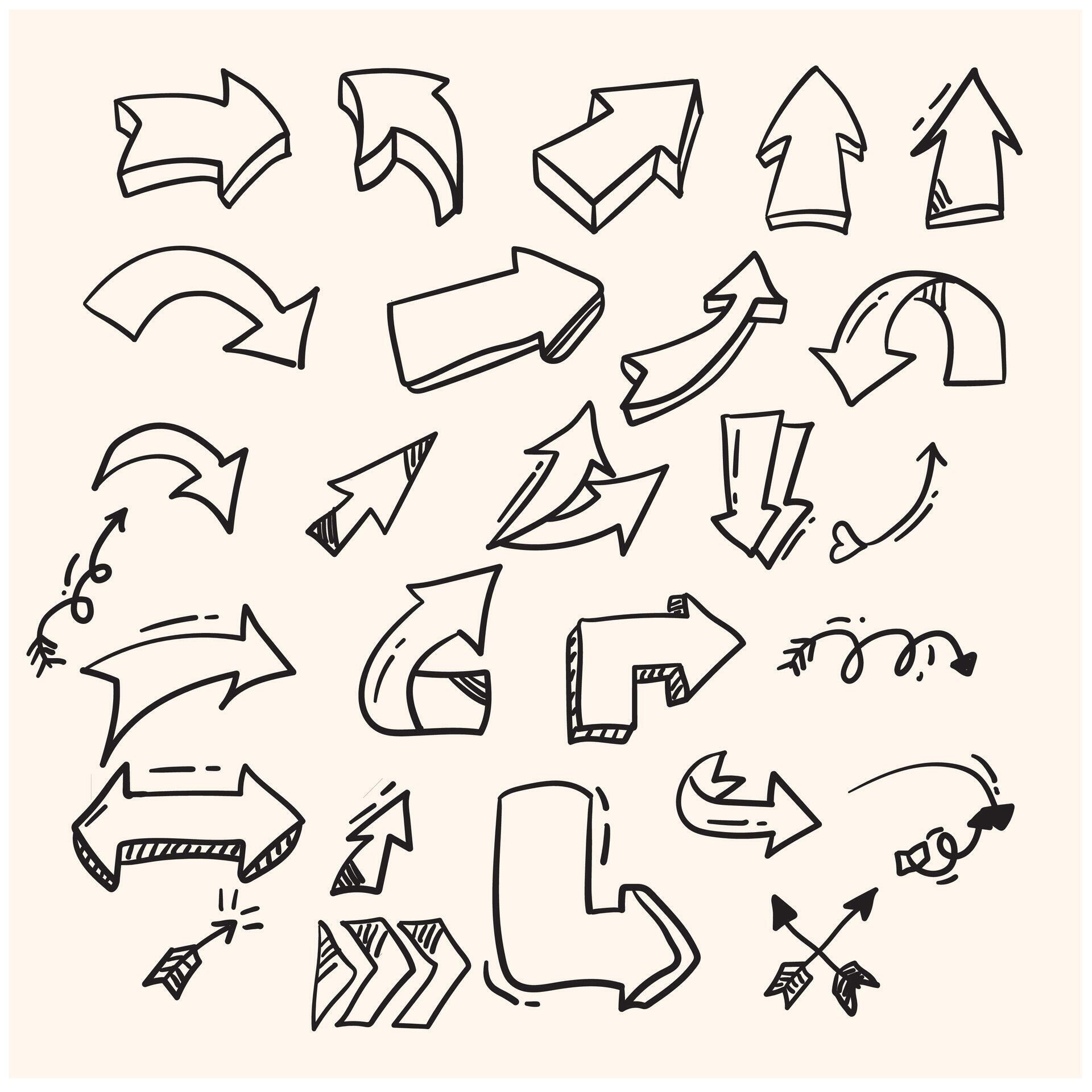 Set of arrow with illustration style doodle and line art Stock Free