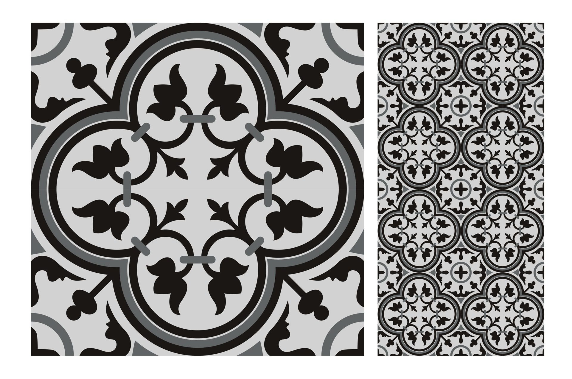 vintage tiles patterns antique seamless design Free Vector