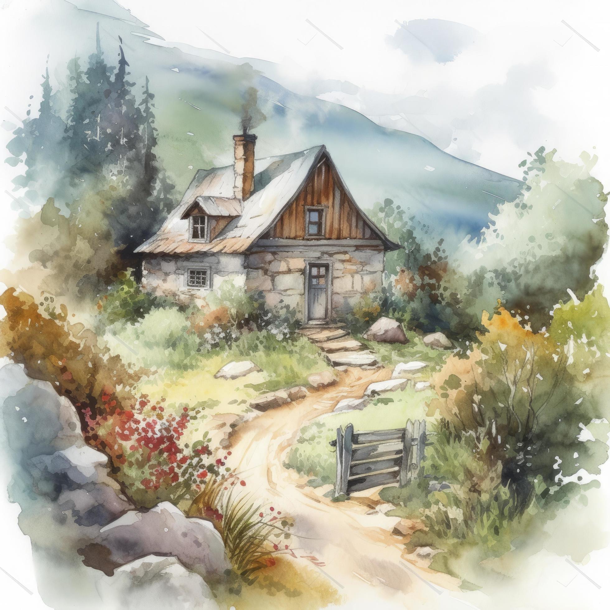 cottage-in-mountains-water-color-pastel-color-with-white-background-generat-ai-free-photo