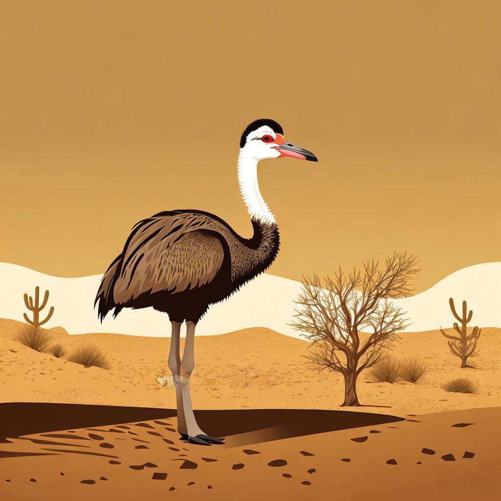 Ostrich in desert 2D by @ai_generated