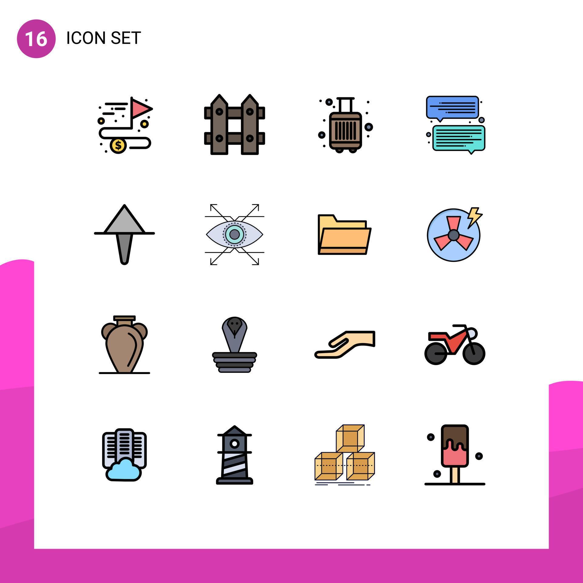 16 Universal Flat Color Filled Line Signs Symbols of up arrow baggage message chat Editable Creative Vector Design Elements Stock Free