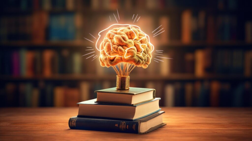 Stack of books with brain. Education concept. Illustration Stock Free