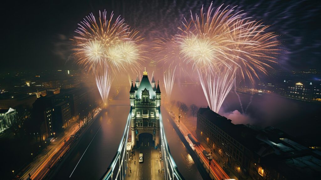 Holiday Fireworks in London. Illustration Stock Free