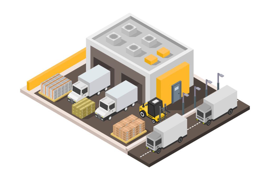 Isometric warehouse on white background Free Vector