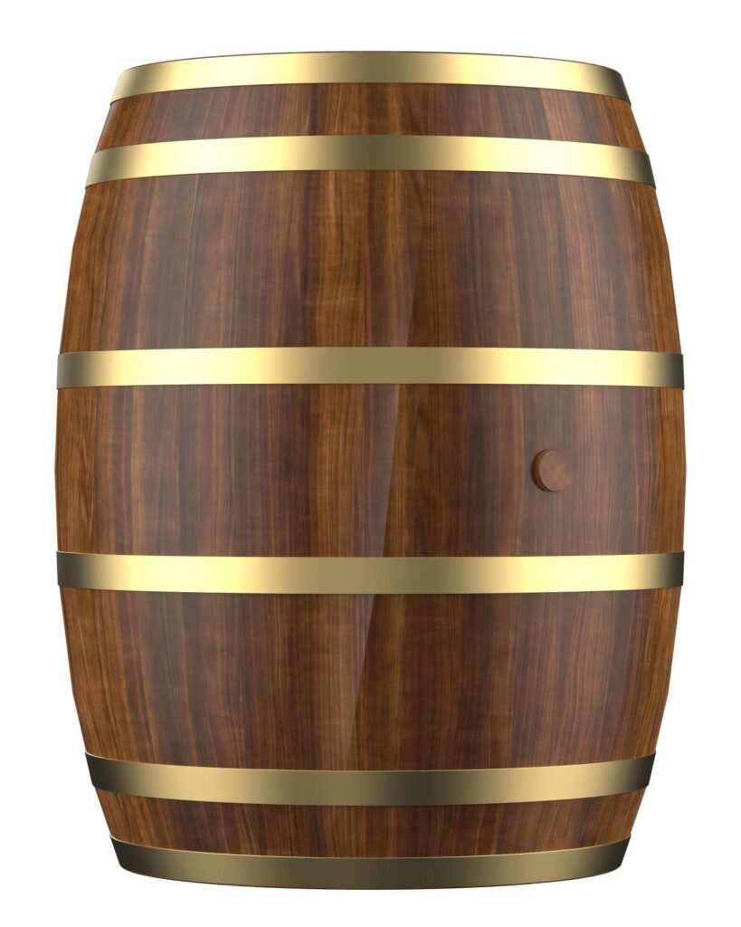 Whiskey barrel close-up scene isolated on background. 3d rendering – illustration Stock Free