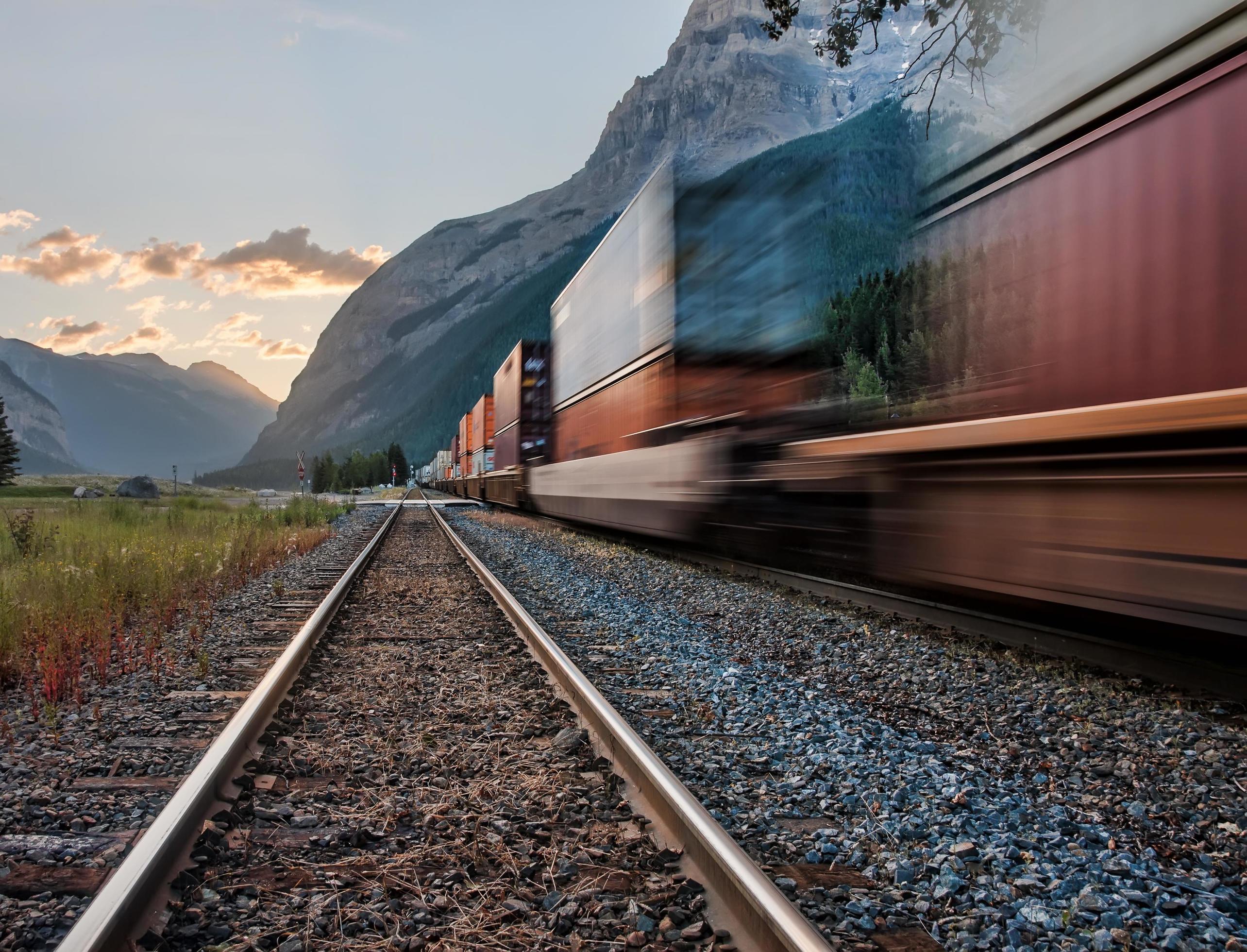 Passing train on tracks Stock Free