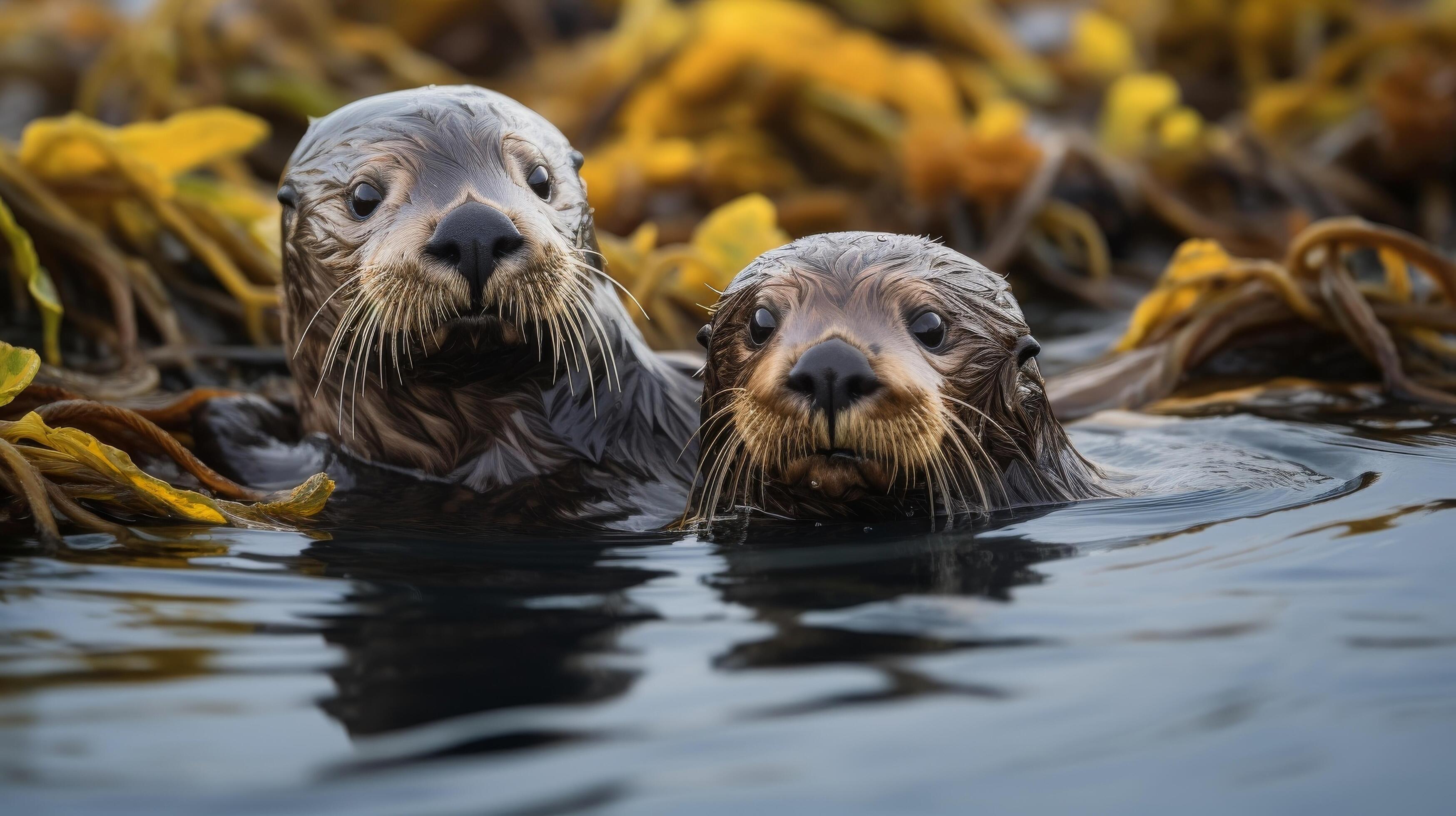 AI generated Otter family enjoying a swim in the river Stock Free